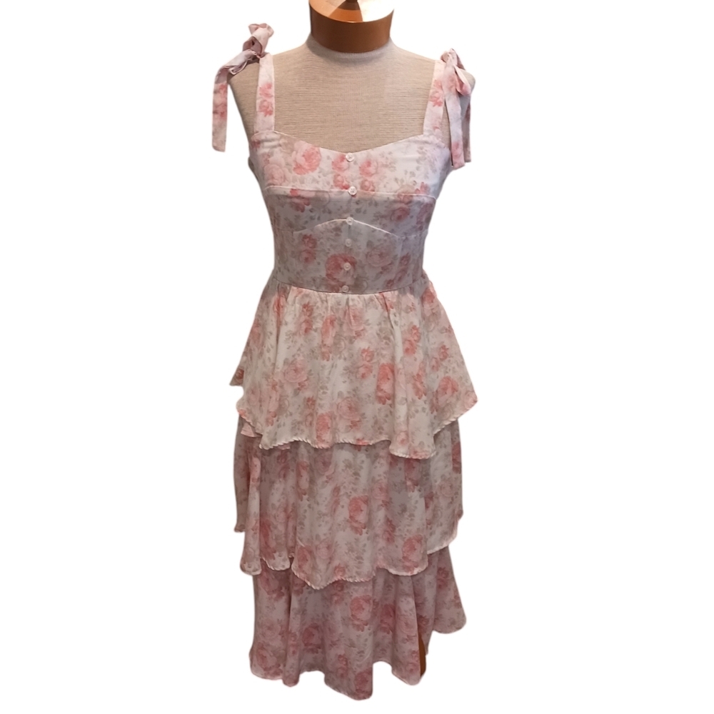 Altar'D State Womens Floral Layered Dress Size XS Blush Pink Ruffled